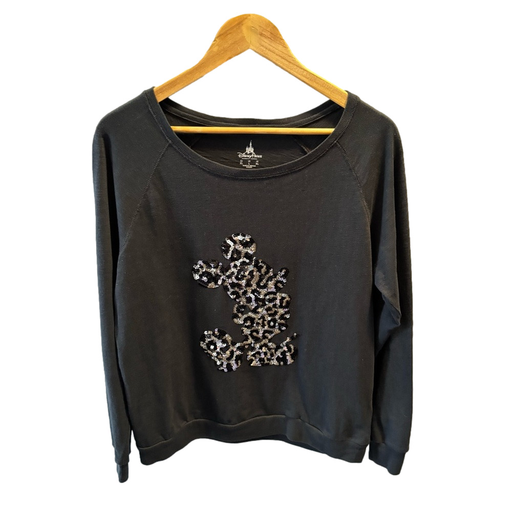 Disney Parks Sequin Mickey Mouse Lightweight Sweatshirt Size Large Theme Park